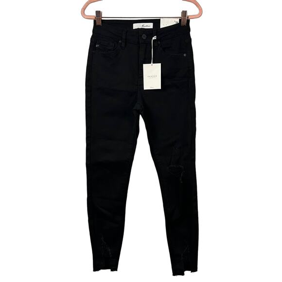 Kancan High Waisted Step Hem Distressed Skinny Jeans Black Sz 5/26 NEW - Picture 2 of 11